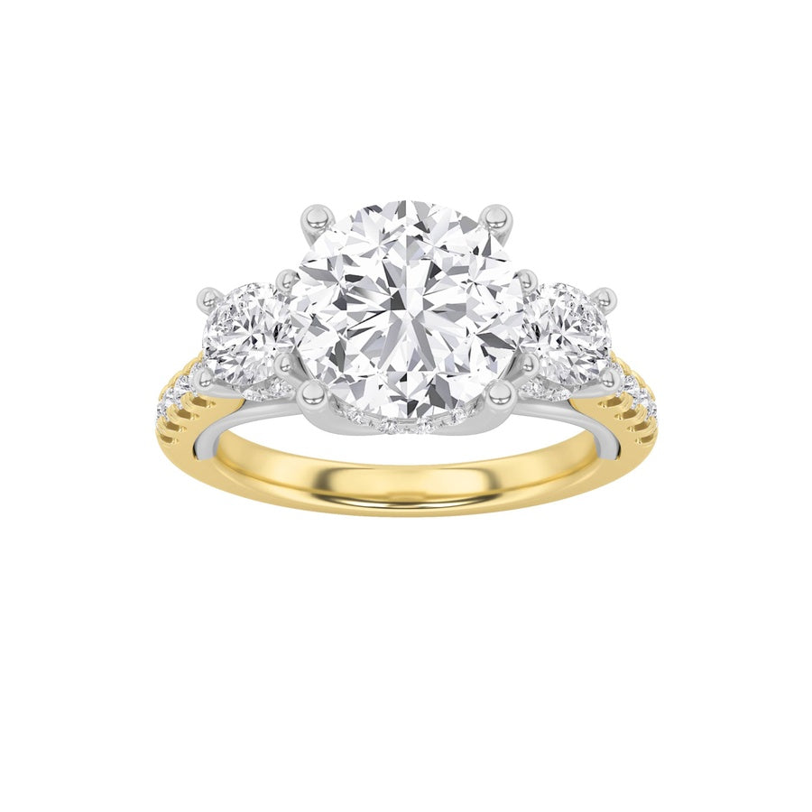Round Shape Accented Three Stone Ring lab grown diamond