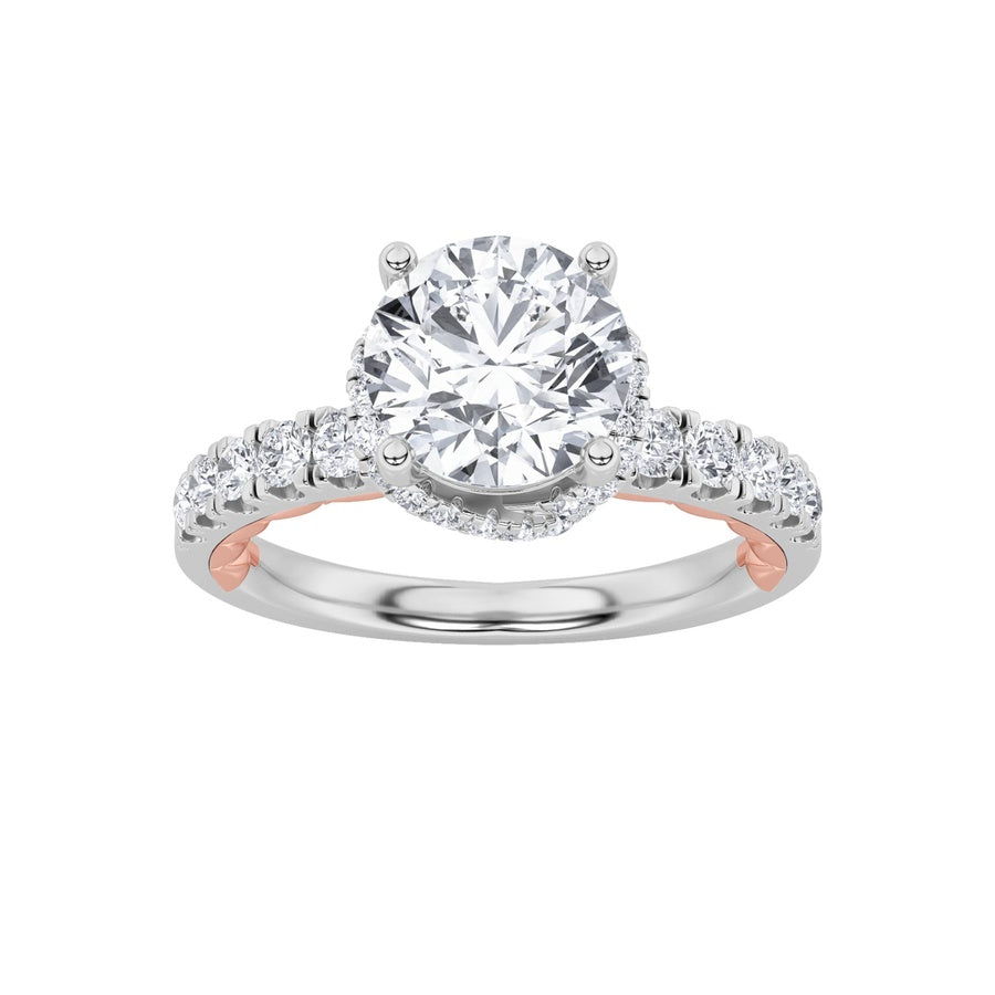 Round Shape Two Tone Accented Fancy Engagement Ring lab grown diamond