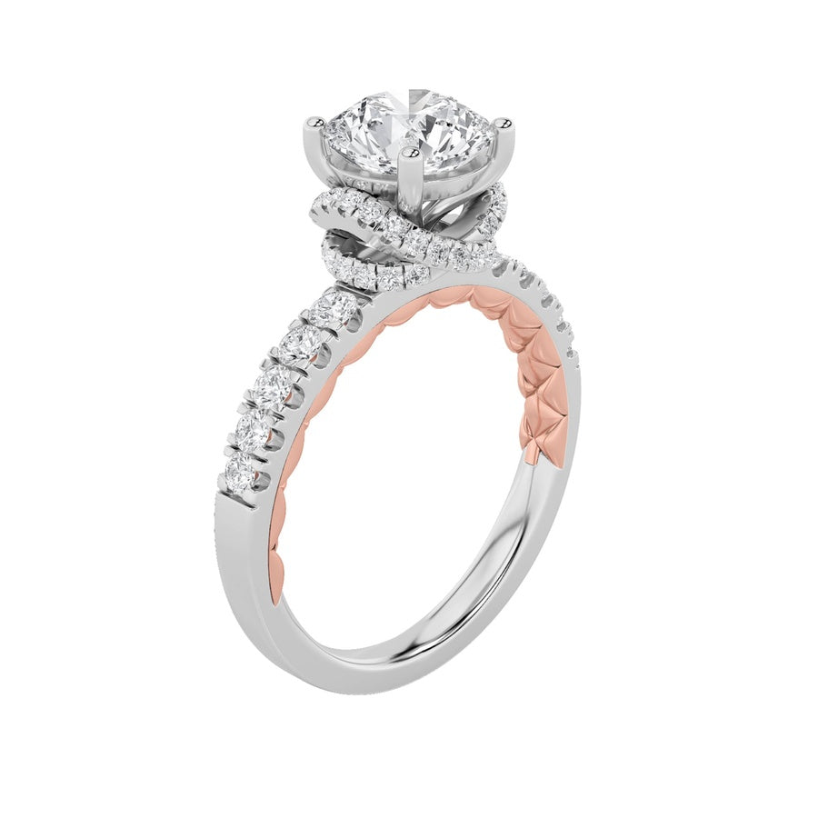 Round Shape Two Tone Accented Fancy Engagement Ring lab grown diamond