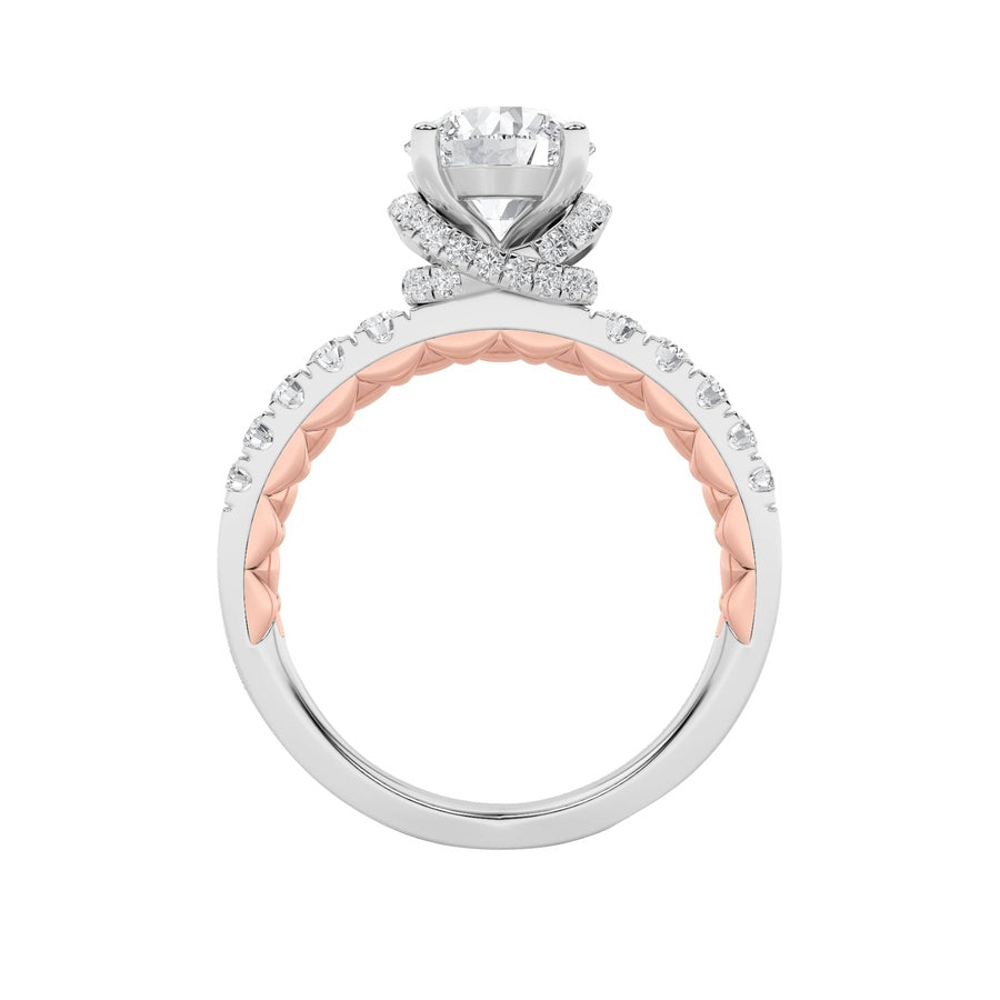 Round Shape Two Tone Accented Fancy Engagement Ring lab grown diamond