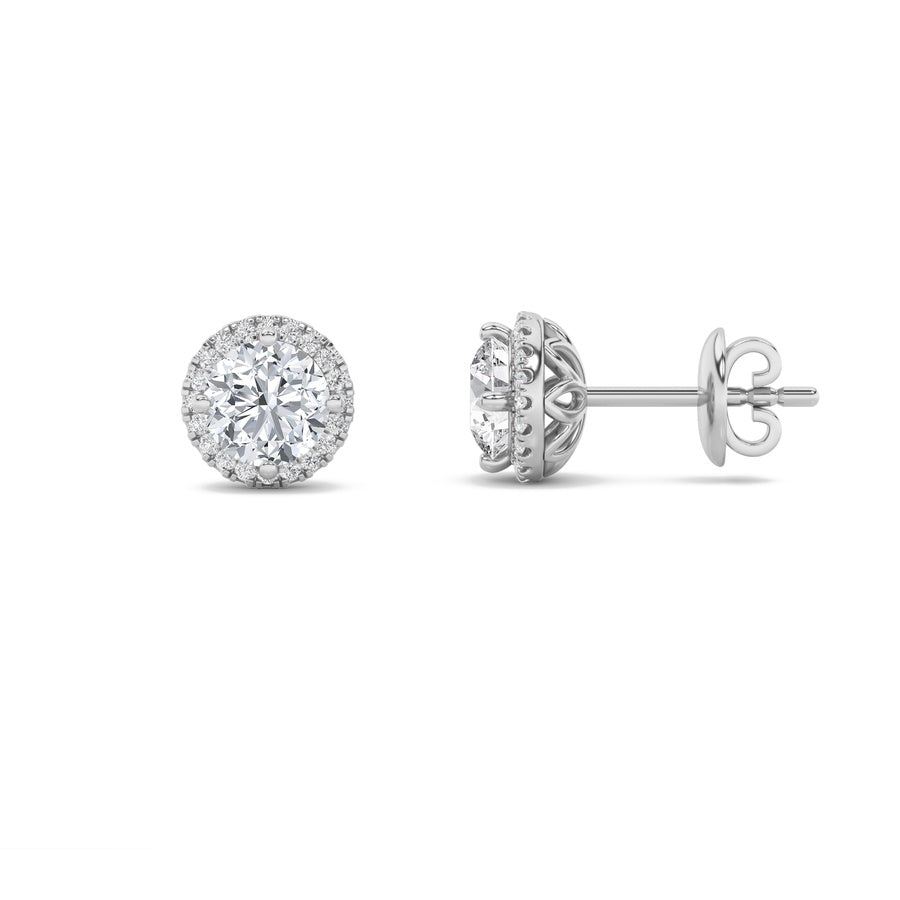2Cttw Round Shaped Lab Grown Diamond (F/VS) Halo Stud Earrings in 14K Gold