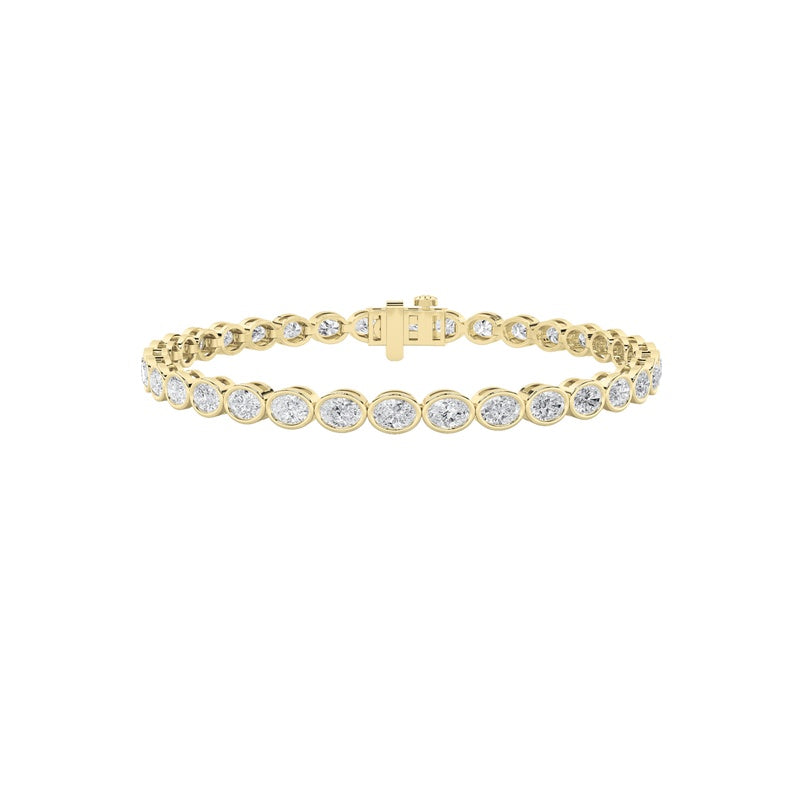 10CTW Oval Shaped Lab Grown Diamond (F/VS) East West Bezel Set Bracelet in 14K Gold