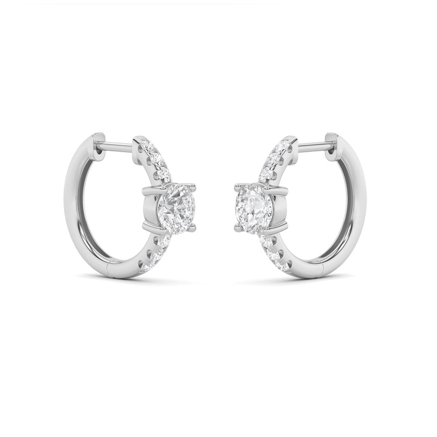 1.5Cttw Round Shaped Lab Grown Diamond (F/VS) Solitare Accent Huggie Earrings in 14K Gold