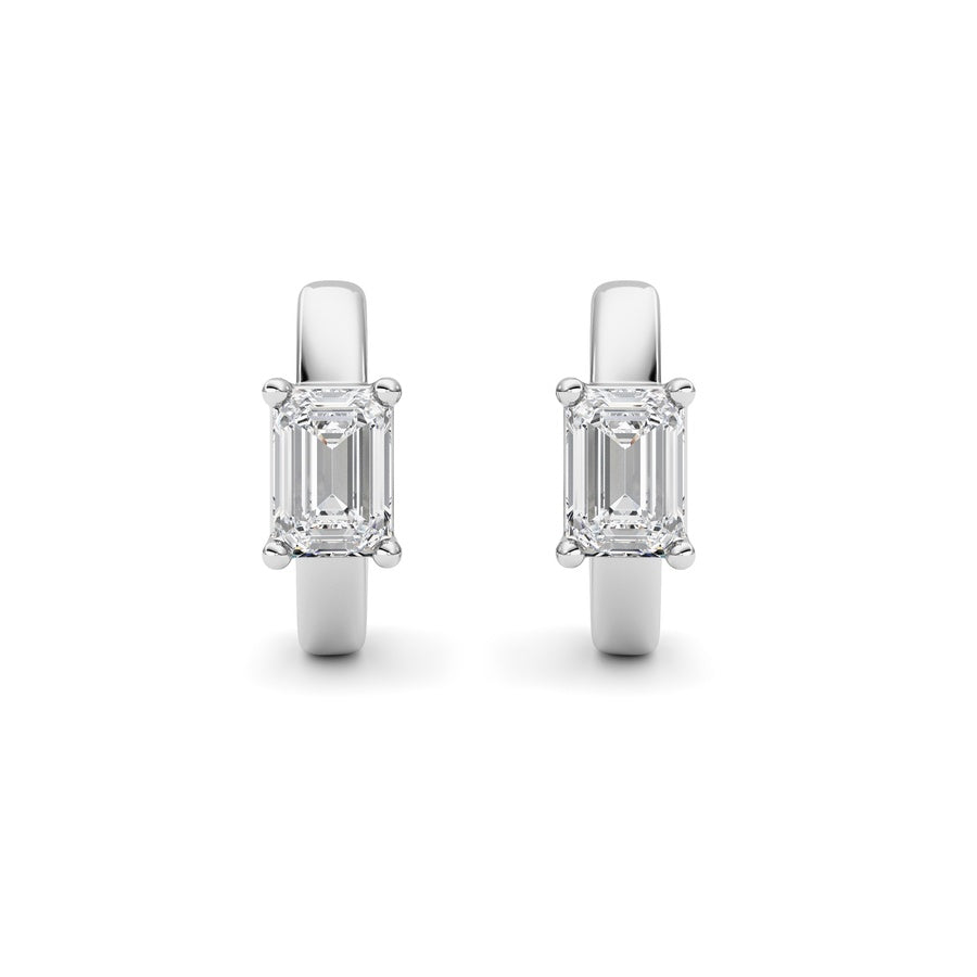 1Cttw Emerald Shaped Lab Grown Diamond (F/VS ) Huggie Earrings in 14K Gold