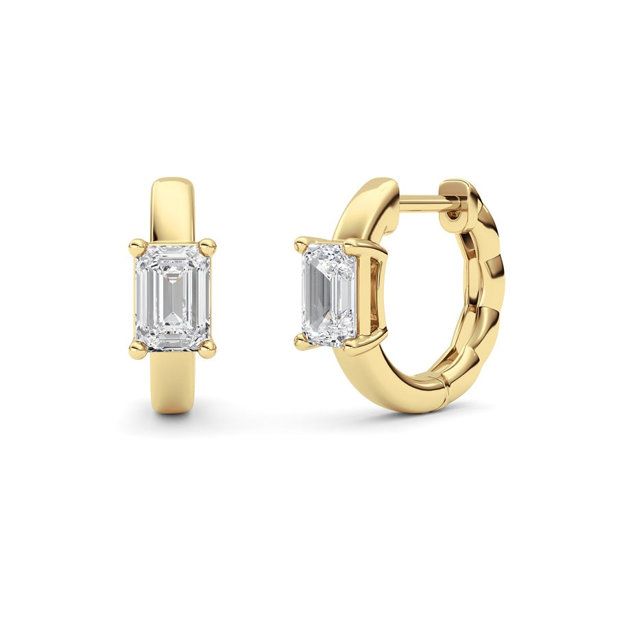 1Cttw Emerald Shaped Lab Grown Diamond (F/VS ) Huggie Earrings in 14K Gold