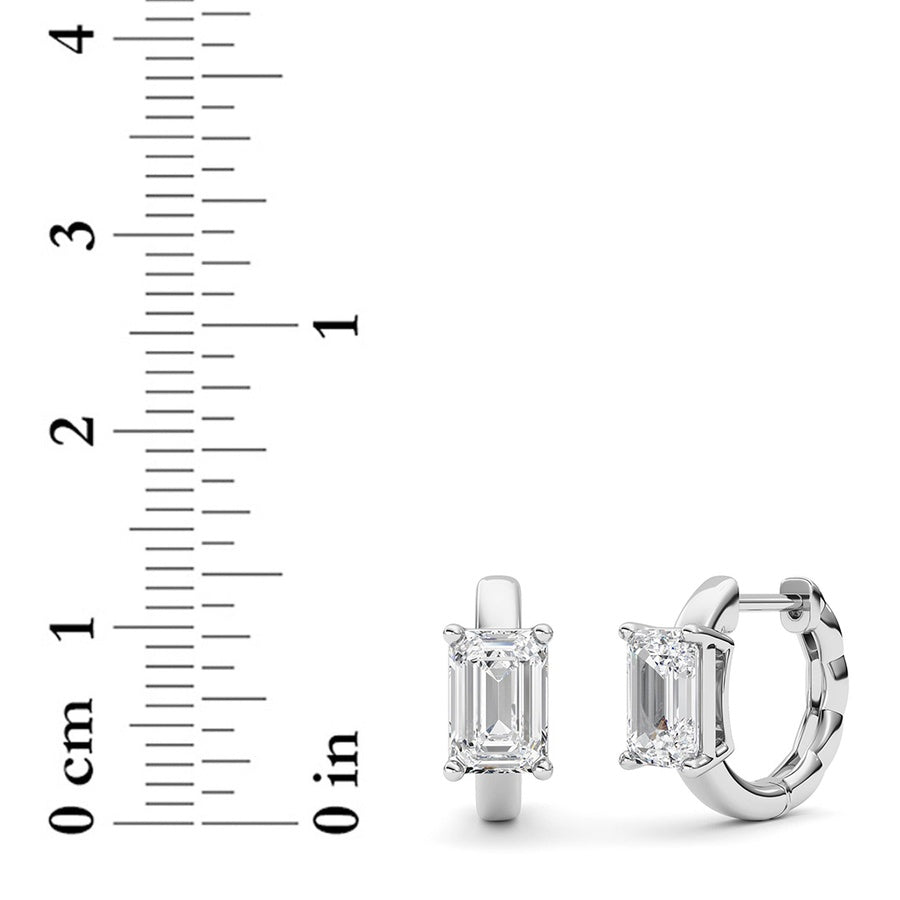 2Cttw Emerald Shaped Lab Grown Diamond (F/VS ) Huggie Earrings in 14K Gold