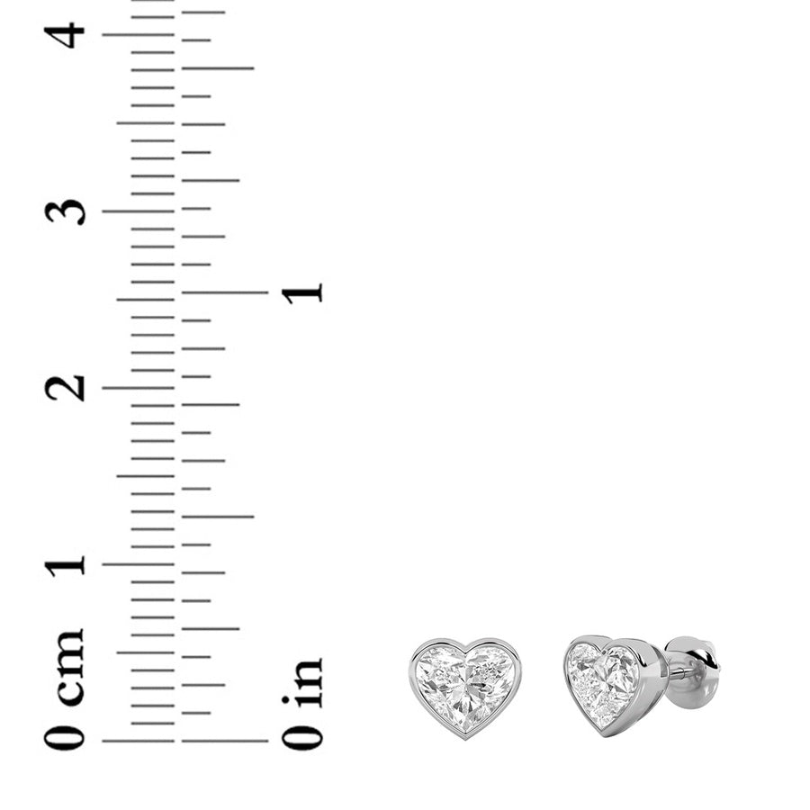 Heart Shape Bezel Set Stud Earrings lab grown diamond