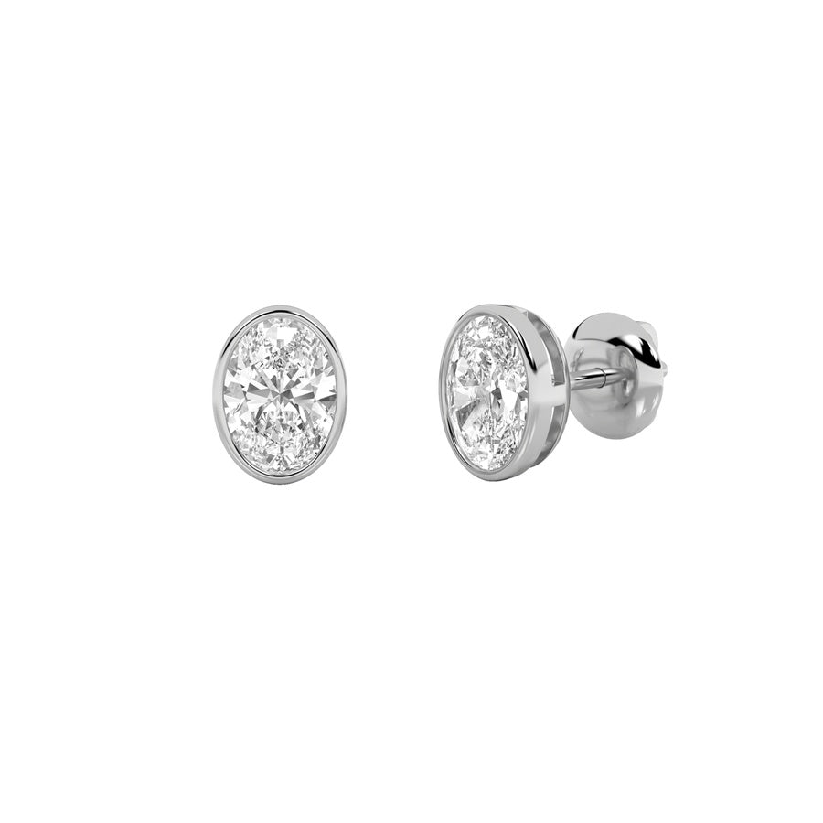 Oval Shape Bezel Set Stud Earrings lab grown diamond