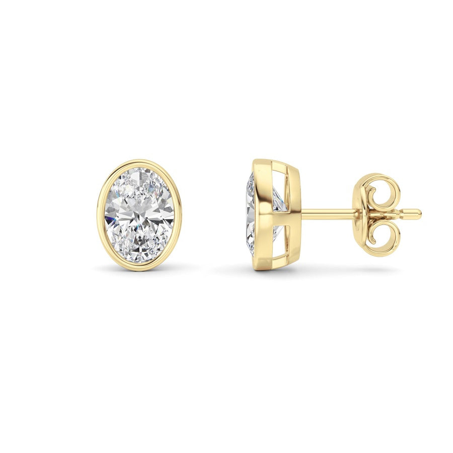 Oval Shape Bezel Set Stud Earrings lab grown diamond