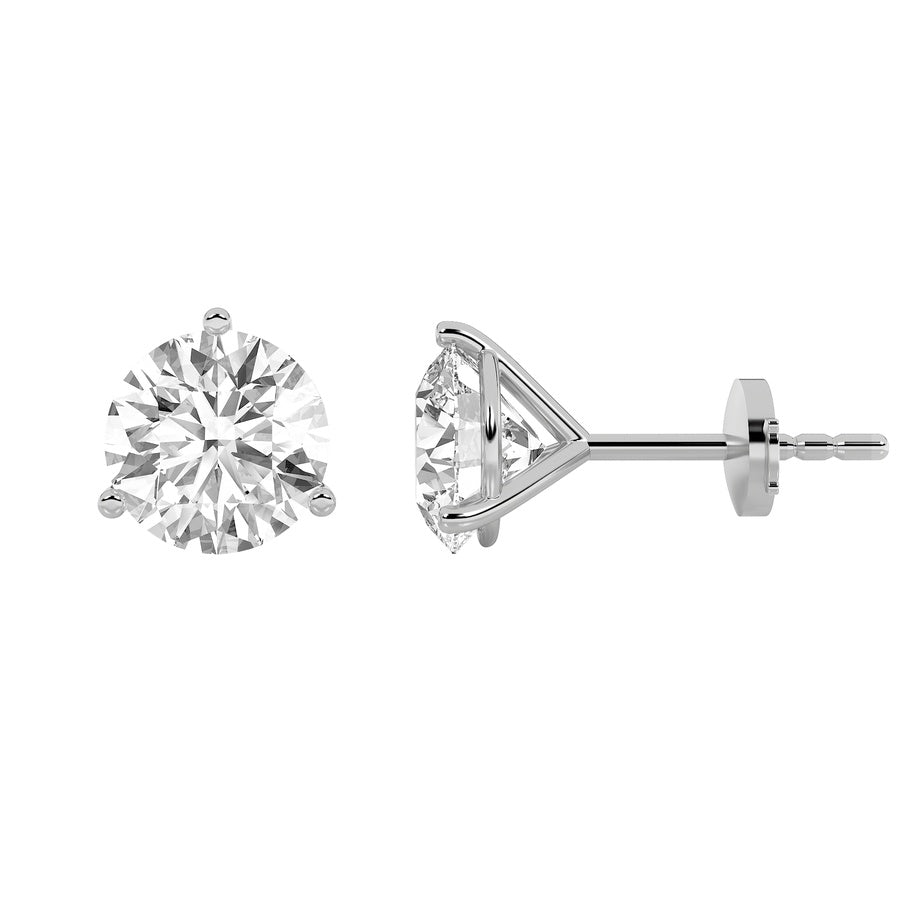 0.5Cttw Round Shaped Lab Grown Diamond (F/VS) Three Prong Martini Stud Earrings in 14K Gold