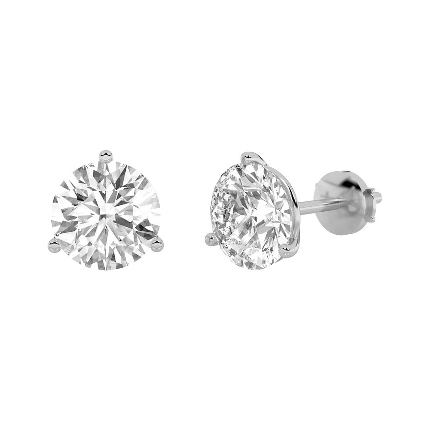 0.5Cttw Round Shaped Lab Grown Diamond (F/VS) Three Prong Martini Stud Earrings in 14K Gold
