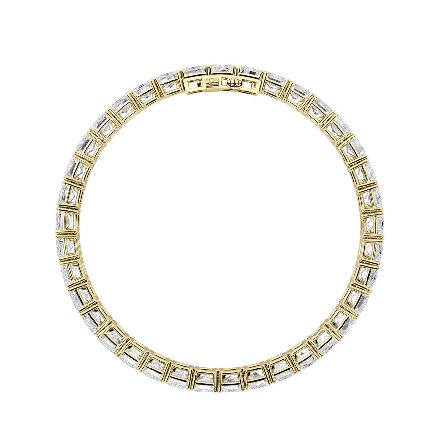 21.5Cttw Emerald Shaped Lab Grown Diamond (F/VS) East West Line Bracelet in 14K Gold