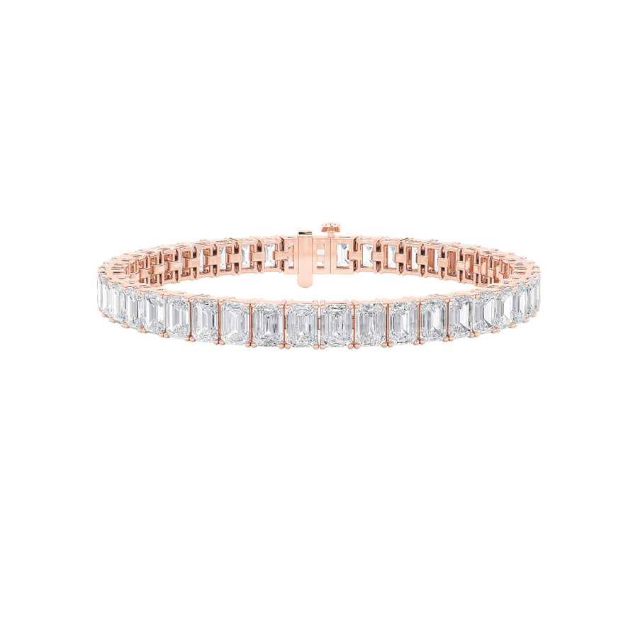 18.5Cttw Emerald Shaped Lab Grown Diamond (F/VS) East West Line Bracelet in 14K Gold