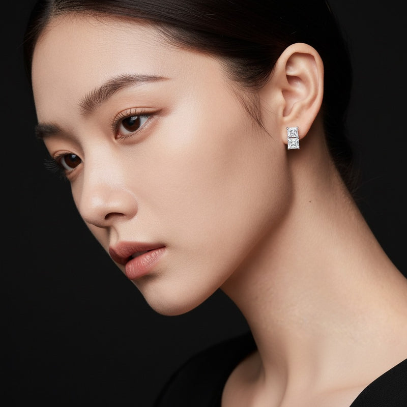 Model wearing princess tulip head stud earrings