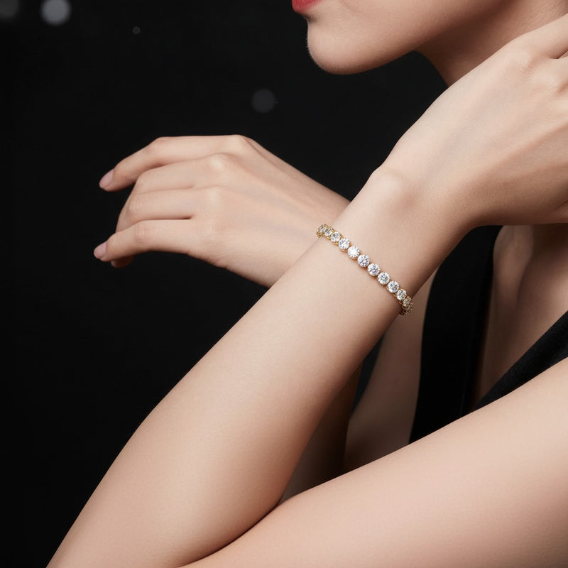 Model wearing oval bracelet