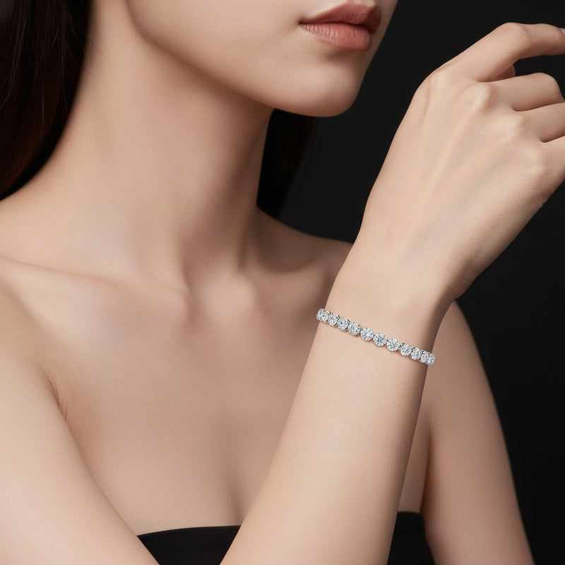 Model wearing round bracelet