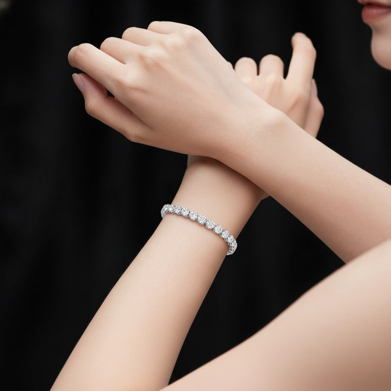 Model wearing round bracelet