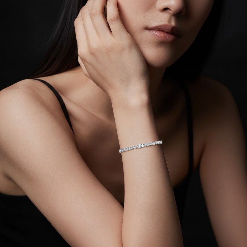 Model wearing round bracelet
