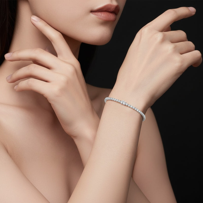 Model wearing round bracelet