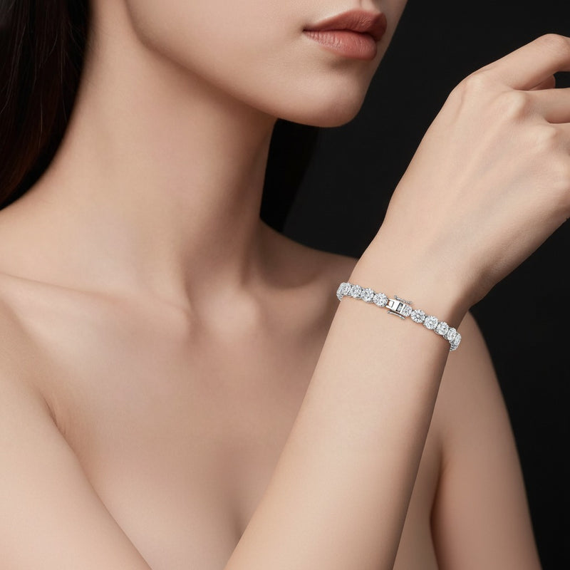 Model wearing oval east west line bracelet