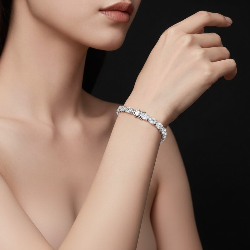Model wearing oval east west line bracelet