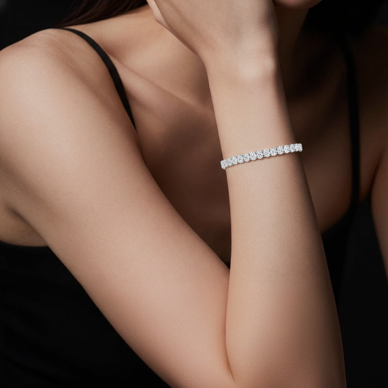 Model wearing oval east west line bracelet