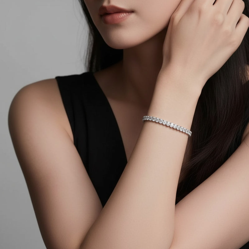 Model wearing oval east west line bracelet