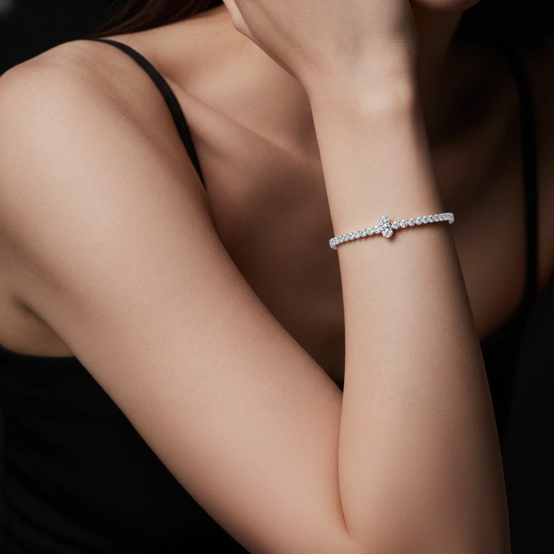 Model wearing oval east west station bracelet