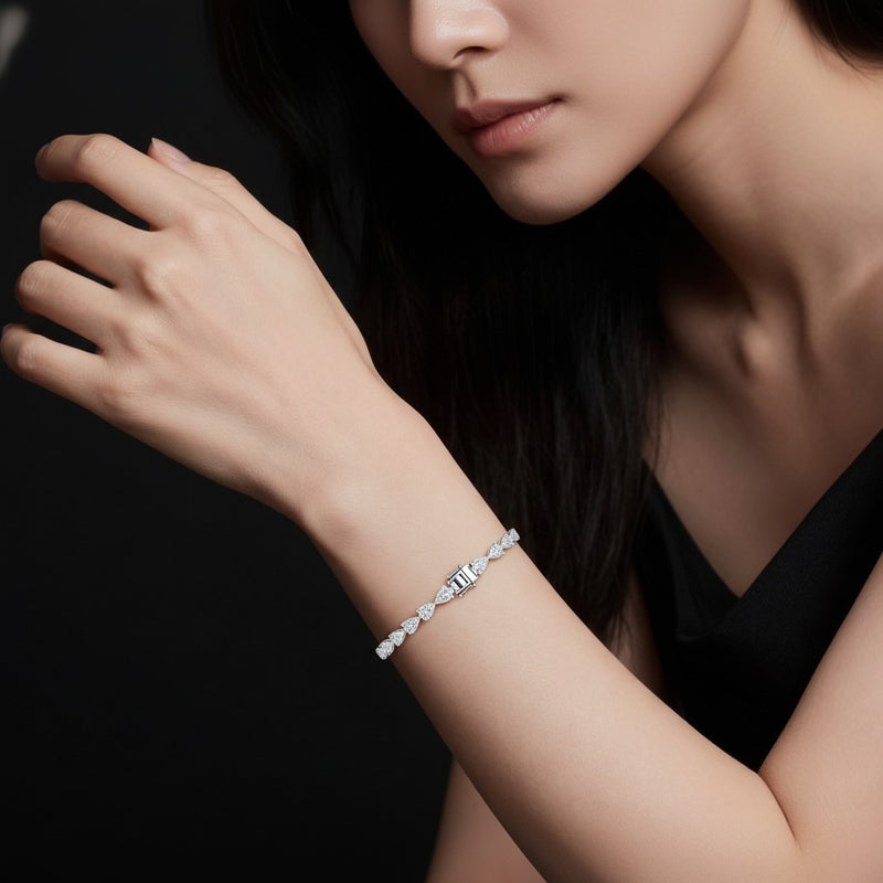 Model wearing pear fancy line bracelet