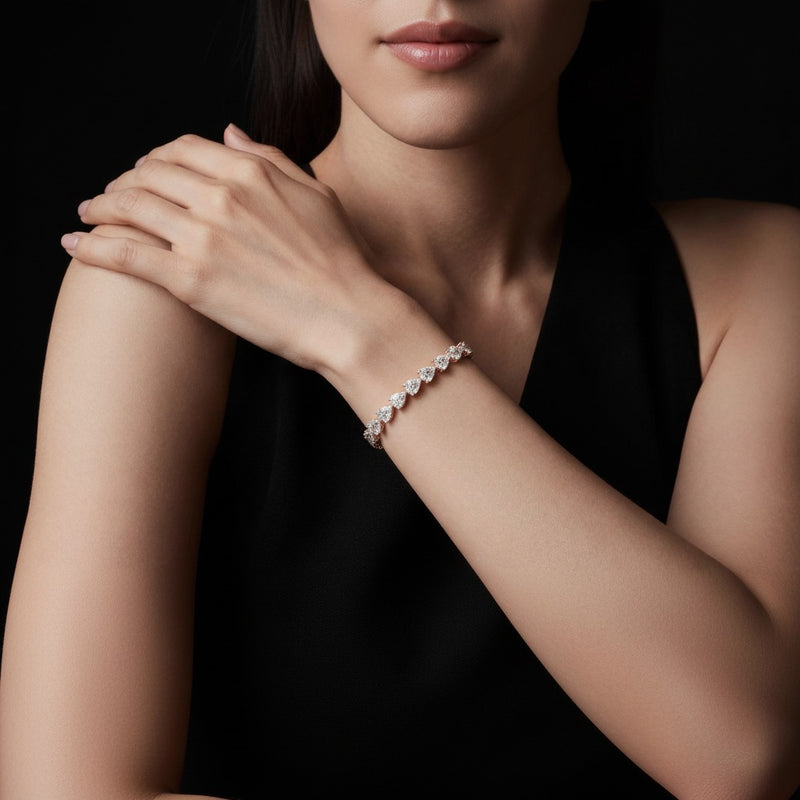 Model wearing pear fancy line bracelet