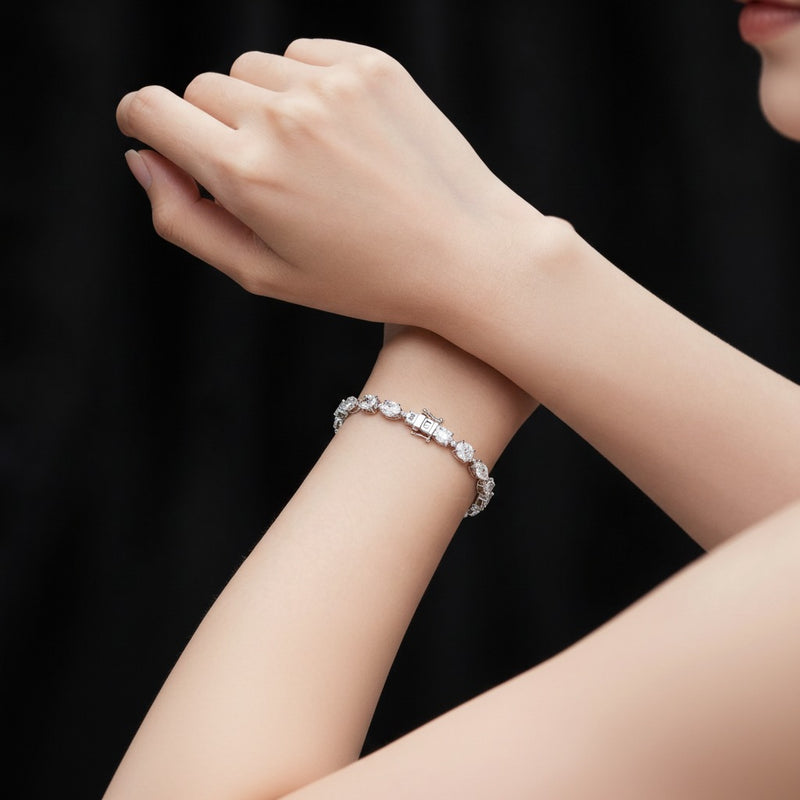 Model wearing mix lab grown diamond east west bracelet