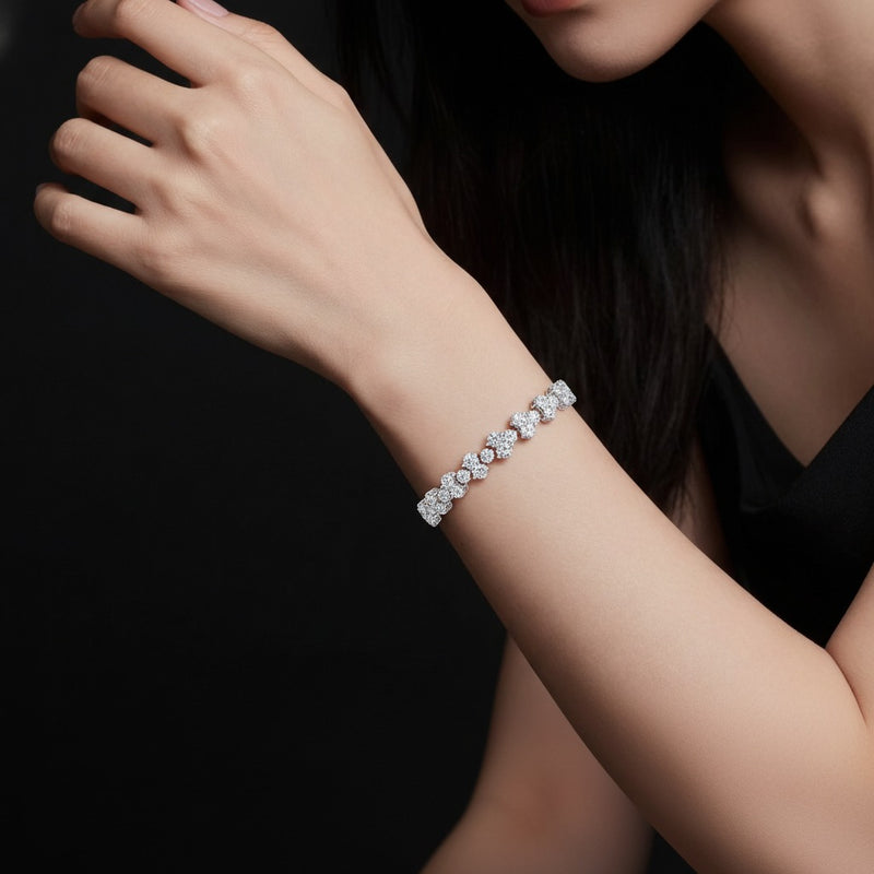 Model wearing round cluster bracelet