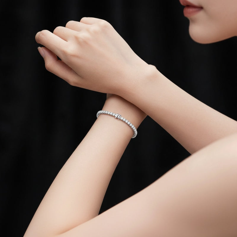 Model wearing round bracelet