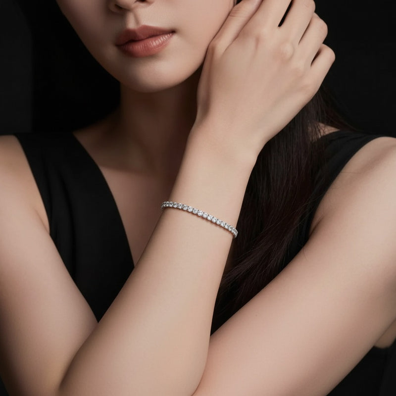 Model wearing round bracelet