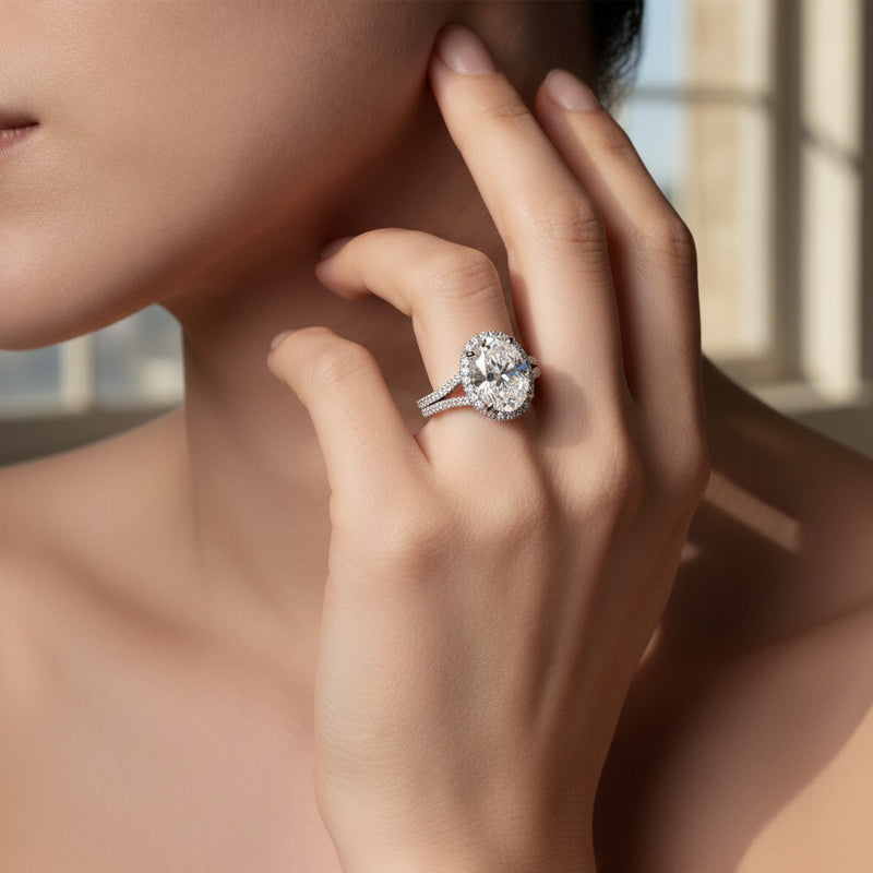 Model wearing oval ring