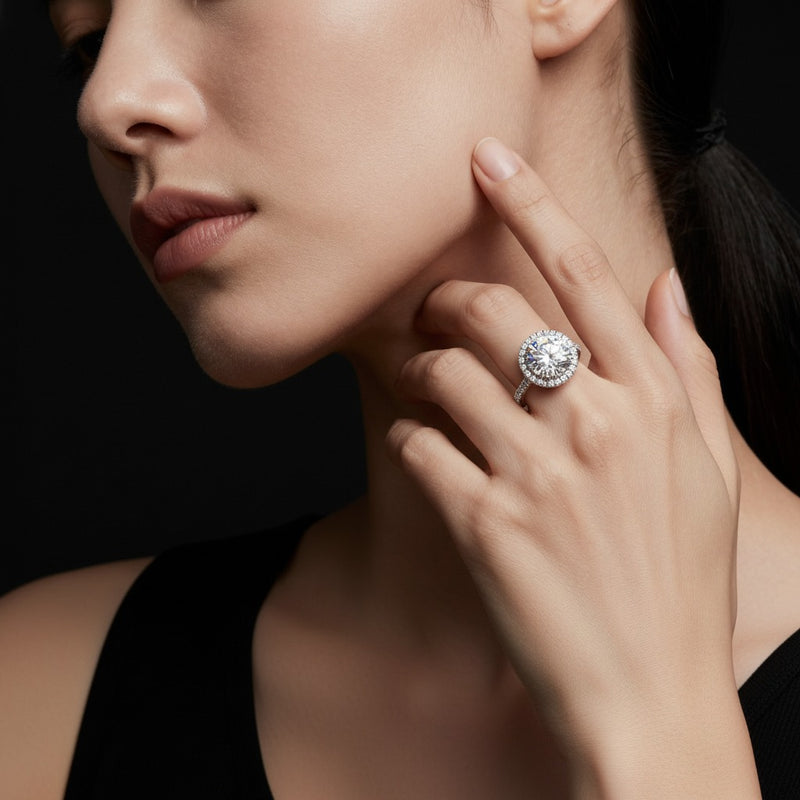 Model wearing round ring