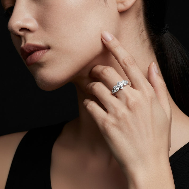 Model wearing mix five stone ring