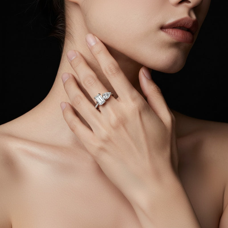 Model wearing pear toi et moi fashion ring