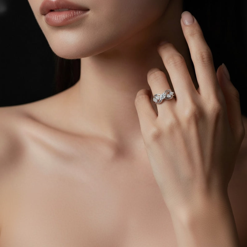 Model wearing pear seven stone fashion ring