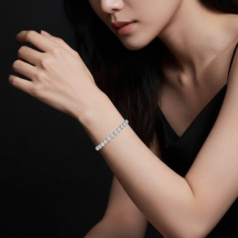 Model wearing round bolo bracelet