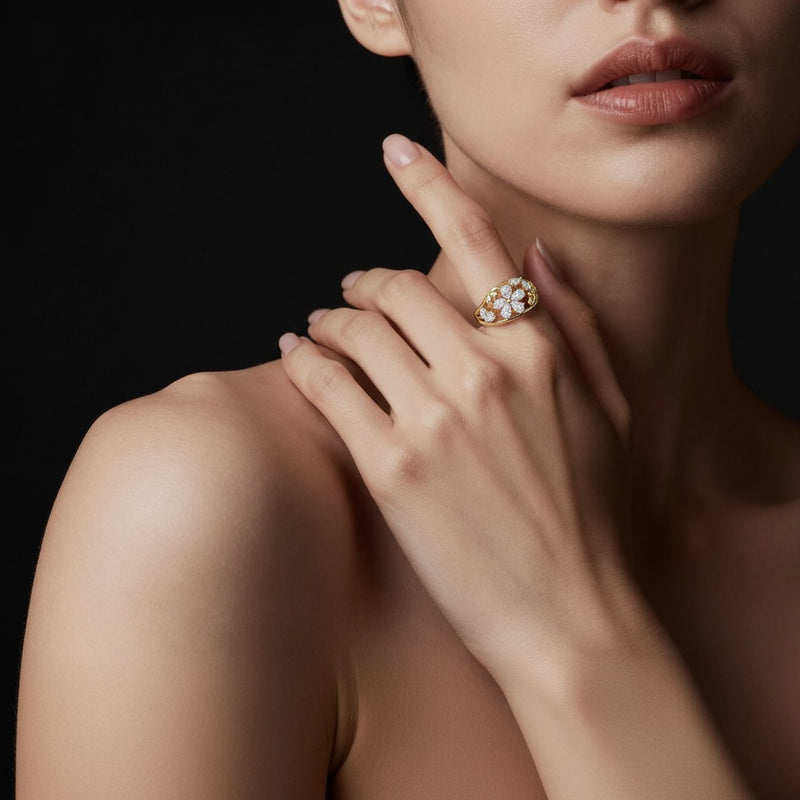Model wearing pear fashion ring