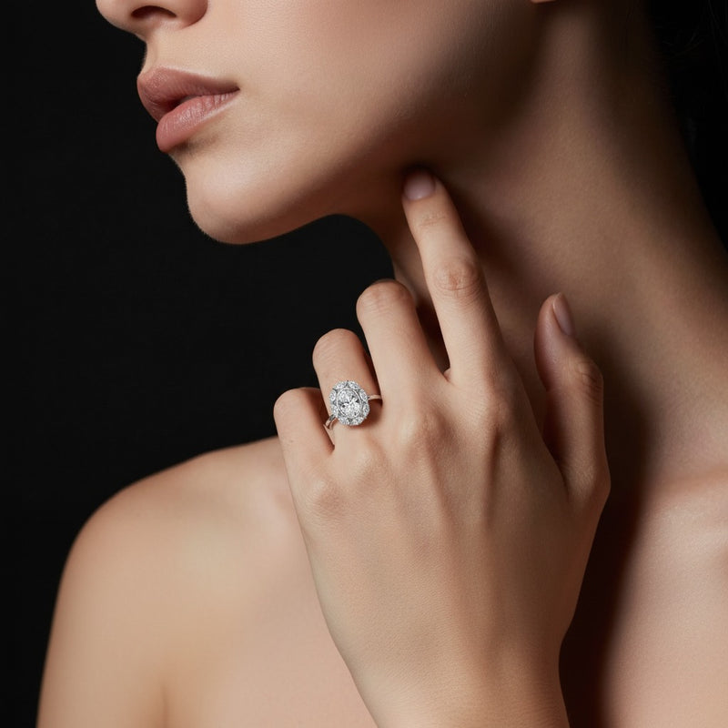 Model wearing oval ring