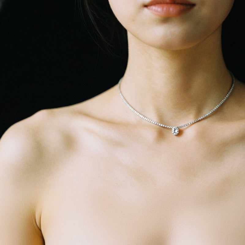 Model wearing heart necklace