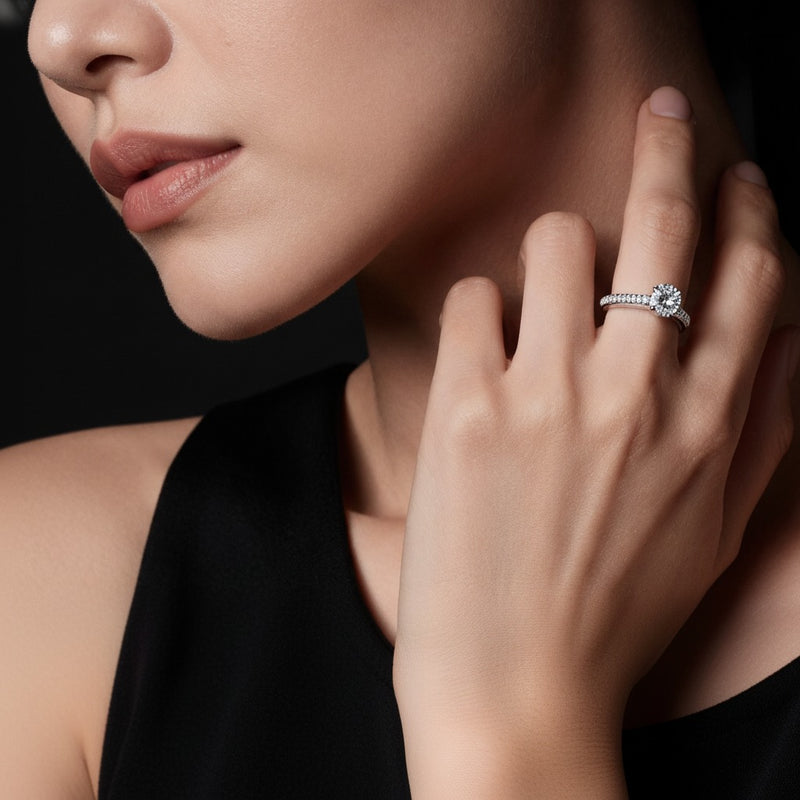 Model wearing heart ring