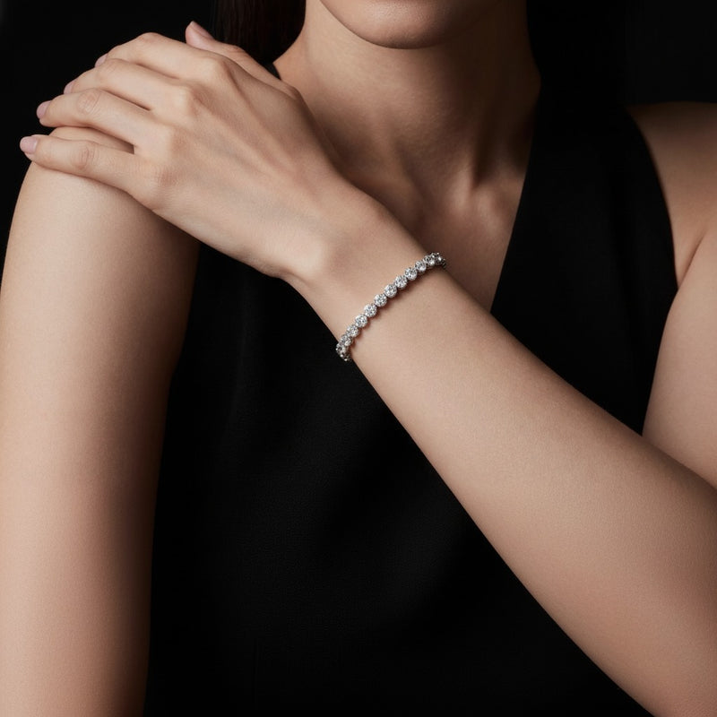 Model wearing oval east west bezel set bracelet