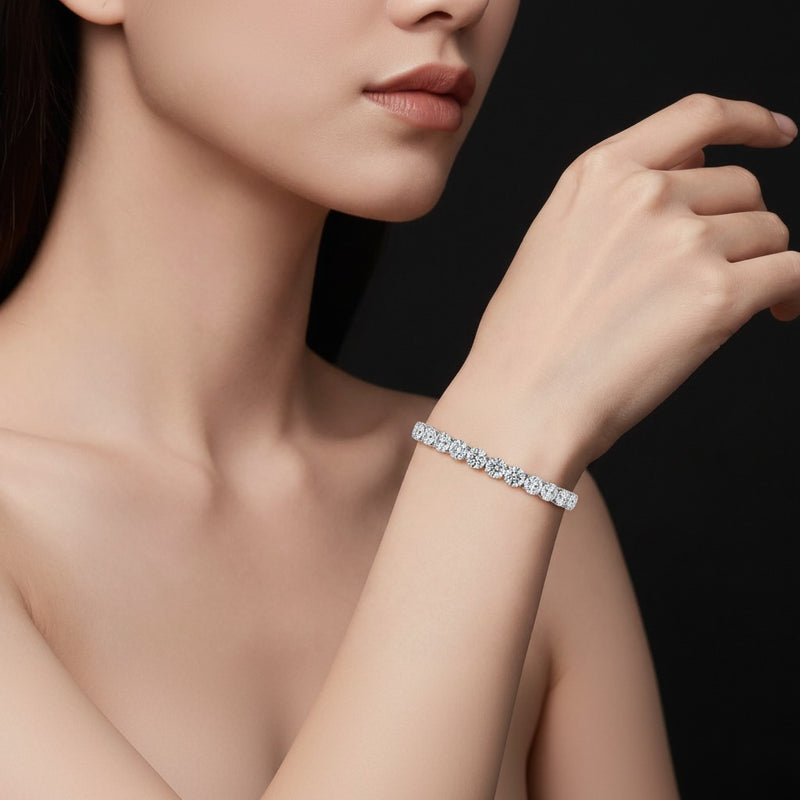 Model wearing oval lab grown diamond east west bracelet