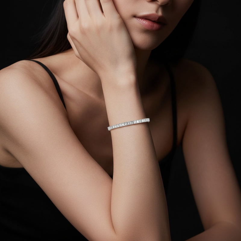 Model wearing radiant east west line bracelet