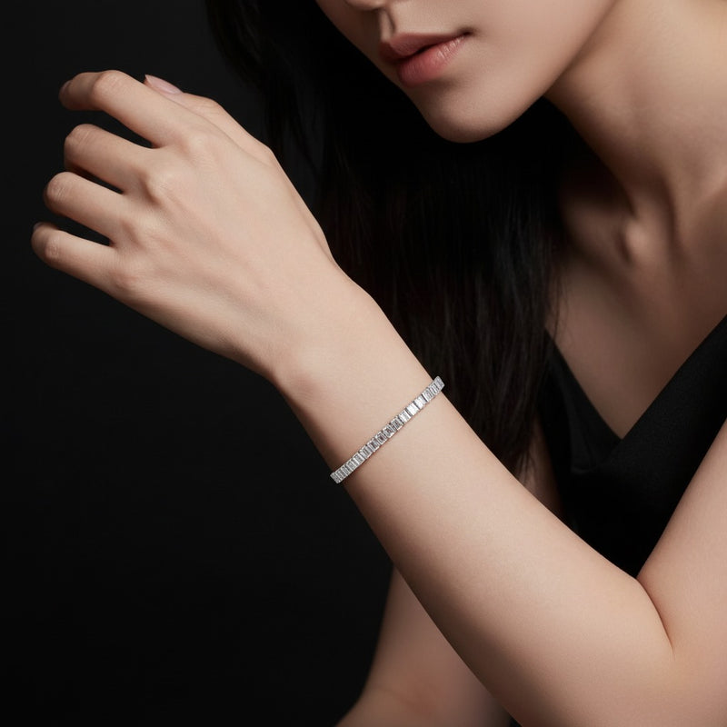 Model wearing radiant east west line bracelet