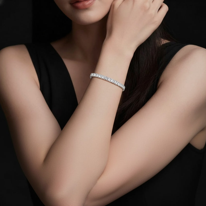 Model wearing radiant east west line bracelet