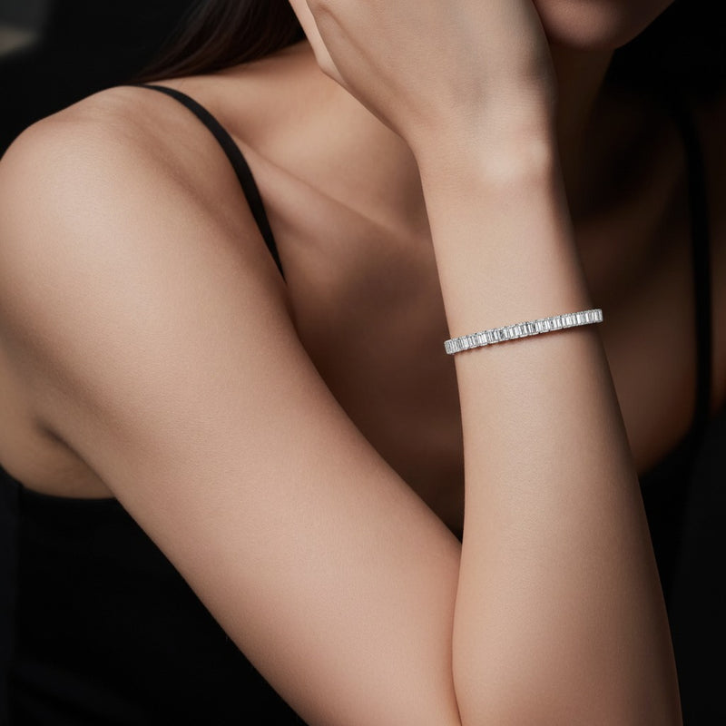 Model wearing radiant east west line bracelet
